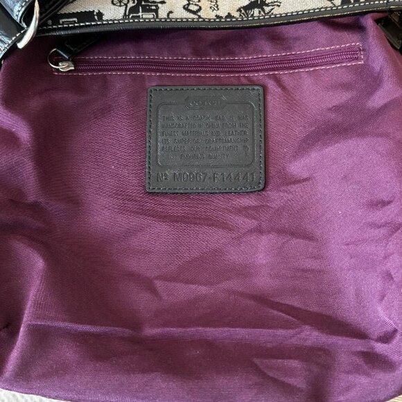 Coach Signature Horse & Carriage Jacquard & Black Leather Shoulder Bag No. 14441 - Picture 3 of 11